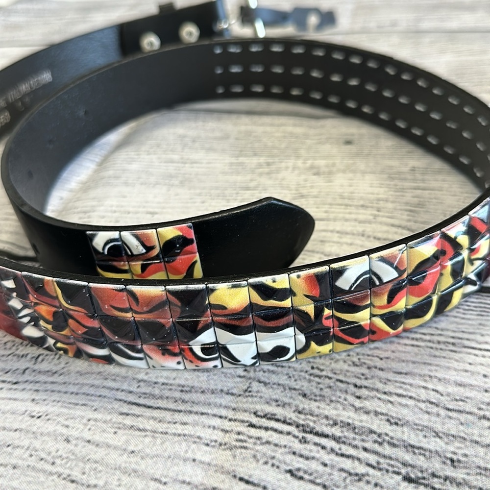 Genuine Italian Design Leather Belt Unisex • Tiger Tiles • Sz L • NEW!! - Picture 3 of 10